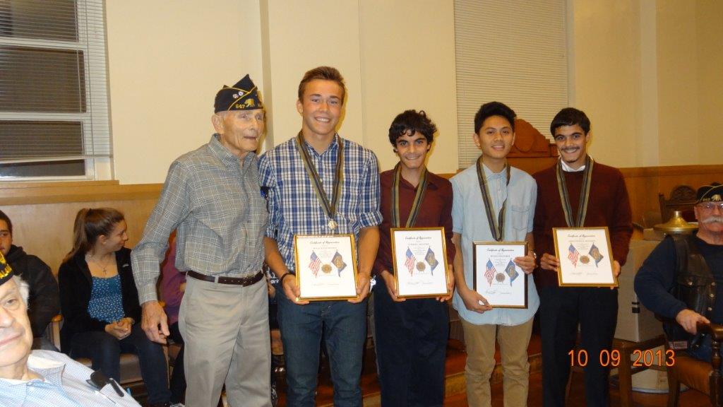 High School students received Certificates of Appreciation from Post 647 Commander Jim Sweeney