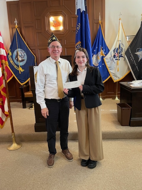 Post 647 Cdr. Kurt Winkowski and 2025 U.S. Constitution Oratorical District contestant winner, Sylvie Karlstrand (far right) with second place winner Megan.